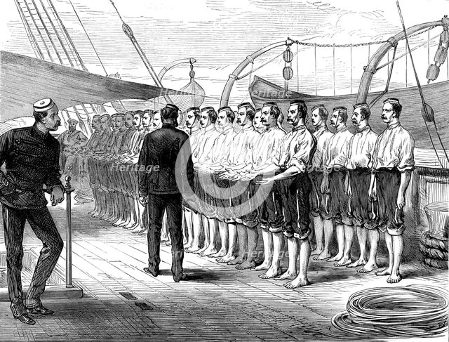 Life on board a troop-ship: inspection of hands and feet, 1873. Creator: Unknown.