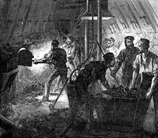Life on board a troop-ship: the stokehole, 1874. Creator: Unknown