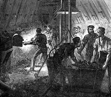 Life on board a troop-ship: the stokehole, 1874. Creator: Unknown