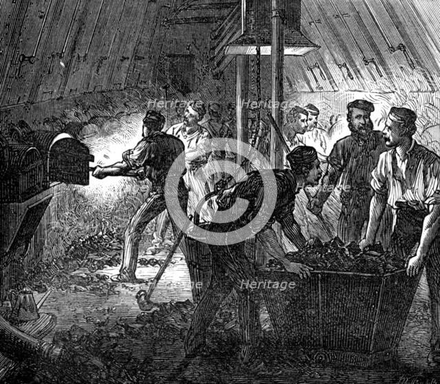 Life on board a troop-ship: the stokehole, 1874. Creator: Unknown.