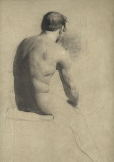 Life study of a seated male nude viewed from the back, 1840s or 50s. Creator: William Quiller Orchardson