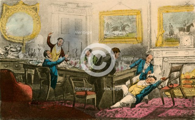 'Lift me up! Tie me in my Chair! Fill my Glass!', 1838. Artist: Henry Thomas Alken.