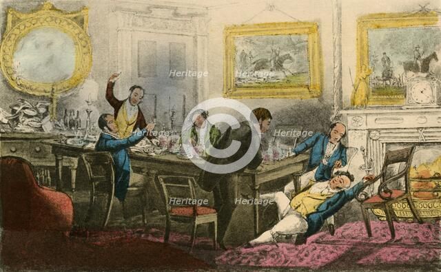 'Lift me up! Tie me in my Chair! Fill my Glass!', 1838. Artist: Henry Thomas Alken.