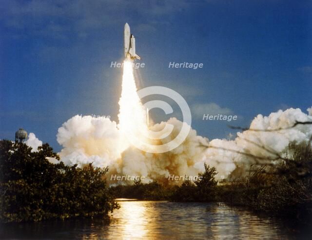 Lift off, second Space Shuttle flight, Kennedy Space Center, Merritt Island, Florida, USA, 1981.  Creator: NASA.