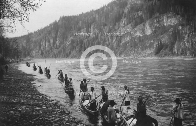 Lifting the Expedition Boats to the Mrasskii Rapid, Below the Shadrovo Ulus, 1913. Creator: GI Ivanov.
