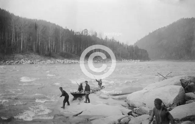 Lifting a Boat to the Mrasskii Rapid, 1913. Creator: GI Ivanov.