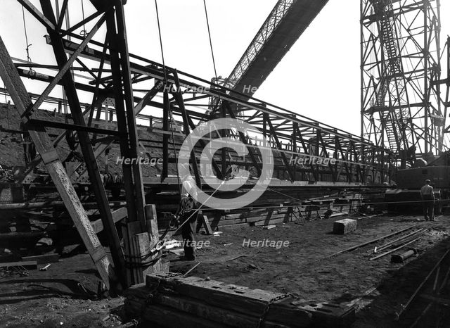 Lifting a conveyor bridge, Manvers coal preparation plant, near Rotherham, South Yorkshire, 1956. Artist: Michael Walters