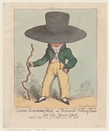 Light Summer Hat and Fashionable Walking Sticks for the Year 1801, July 10, 1801., July 10, 1801. Creator: Thomas Rowlandson