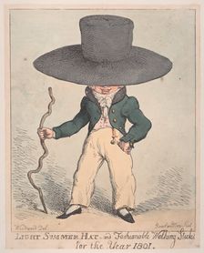 Light Summer Hat and Fashionable Walking Sticks for the Year 1801, July 10, 1801., July 10, 1801. Creator: Thomas Rowlandson