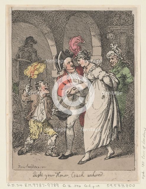 Light Your Honor, Coach unhired, 1811., 1811. Creator: Thomas Rowlandson.