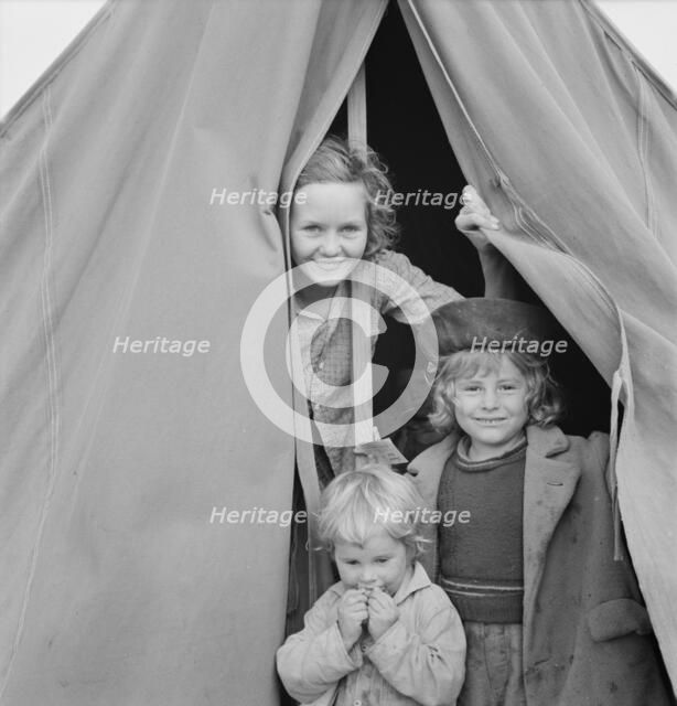 Lighthearted kids in Merrill FSA camp, Klamath County, Oregon, 1939. Creator: Dorothea Lange.