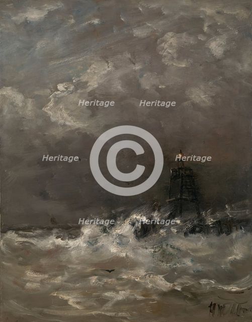 Lighthouse in Breaking Waves, c.1900-c.1907. Creator: Hendrik Willem Mesdag.