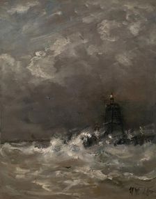 Lighthouse in Breaking Waves, c.1900-c.1907. Creator: Hendrik Willem Mesdag