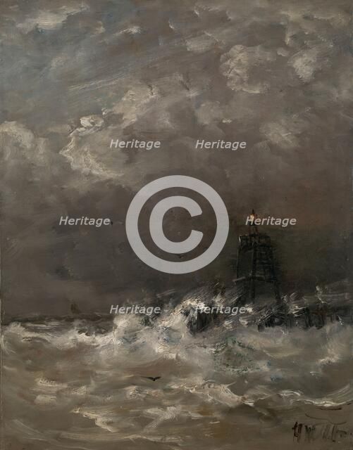 Lighthouse in Breaking Waves, c.1900-c.1907. Creator: Hendrik Willem Mesdag.