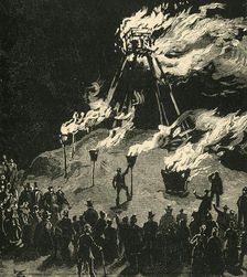 Lighting The Signal Beacon At Malvern c1897. Creator: Unknown