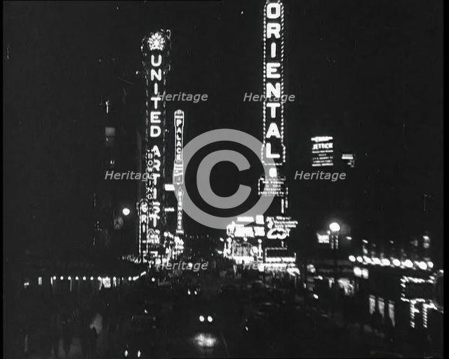 Lights on an American City Street, 1930s. Creator: British Pathe Ltd.