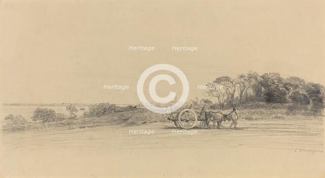 L'Ile aux Moines with Figure and Cart, c. 1858. Creator: Eugene Louis Boudin.