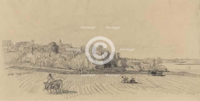 L'Ile aux Moines with Workers in a Field, c. 1858. Creator: Eugene Louis Boudin.