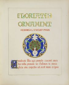 Lilies in a vase and quote from the Bible, 1849. Creator: H C Maguire