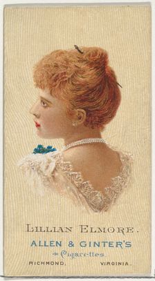 Lillian Elmore, from World's Beauties, Series 2 (N27) for Allen & Ginter Cigarettes, 1888., 1888. Creator: Allen & Ginter