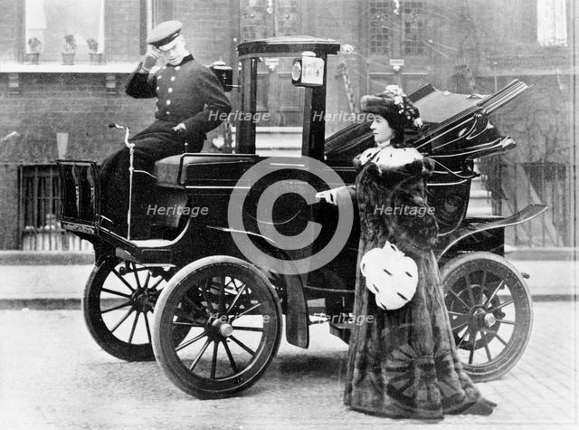Lillie Langtry modelling a sable motoring coat. Artist: Unknown
