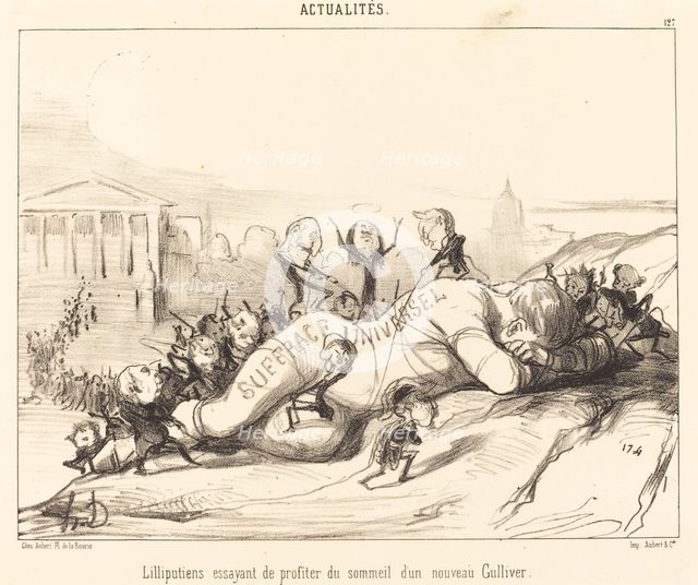 Lilliputiens essayant de profiter du sommeil..., 1850. Creator: Honore Daumier.