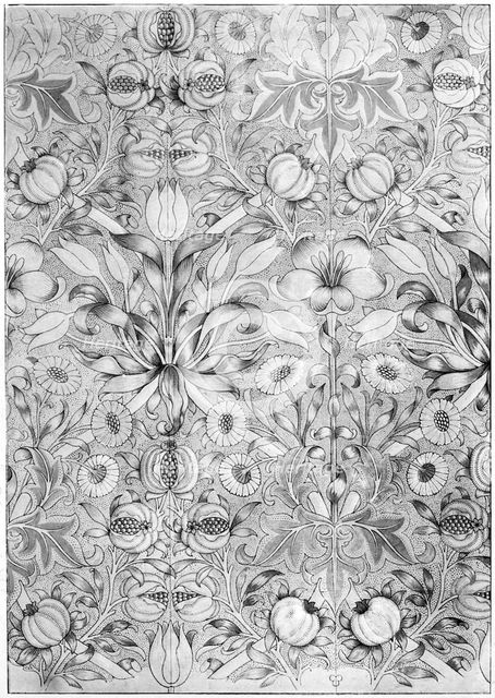 Lily and pomegranate pattern wallpaper, 1887 (1934).Artist: William Morris