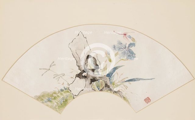 Lily, rock, and dragonfly, 19th century (1801-1900). Artist: Baoru Liu.