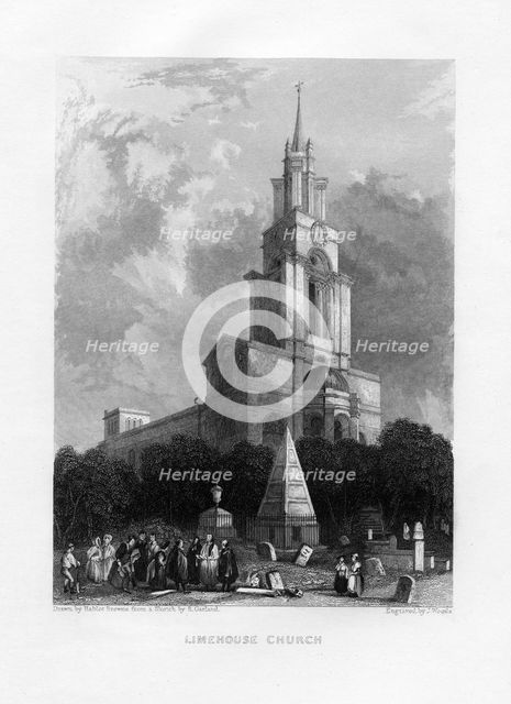 Limehouse Church, London, 19th century.Artist: J Woods
