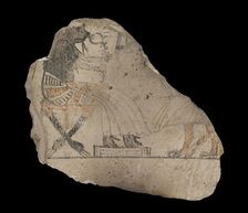 Limestone ostraca with sketches in red and black ink, XIXth Dynasty, c1292 -c1190 BC