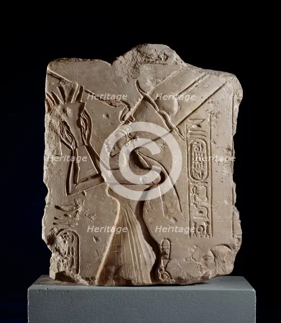 Limestone fragment of Queen Nefertiti offering a bouquet to Aten, XVIIIth Dynasty, c1540-1292BC Artist: Unknown.