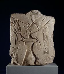 Limestone fragment of Queen Nefertiti offering a bouquet to Aten, XVIIIth Dynasty, c1540-1292BC