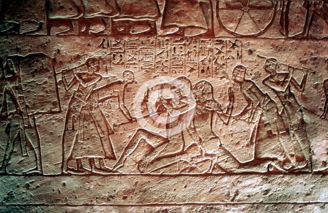 Limestone relief from the Temple of Rameses II, Abu Simbel, Egypt, 13th century BC. Artist: Unknown