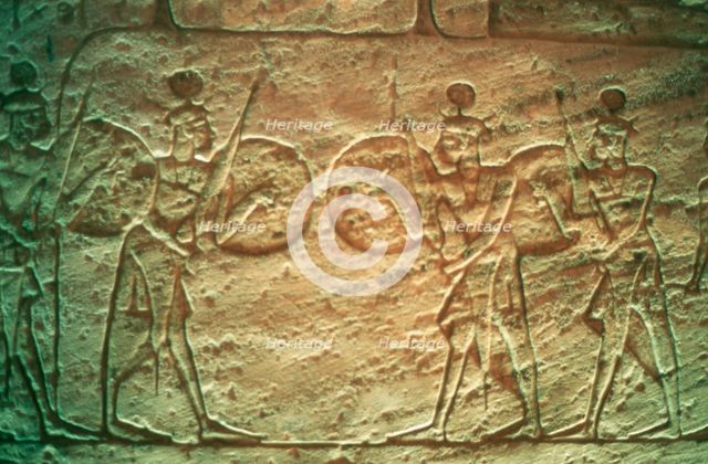 Limestone relief showing Hittite soldiers, Temple of Abu Simbel, Egypt, 14th-13th century BC. Artist: Unknown