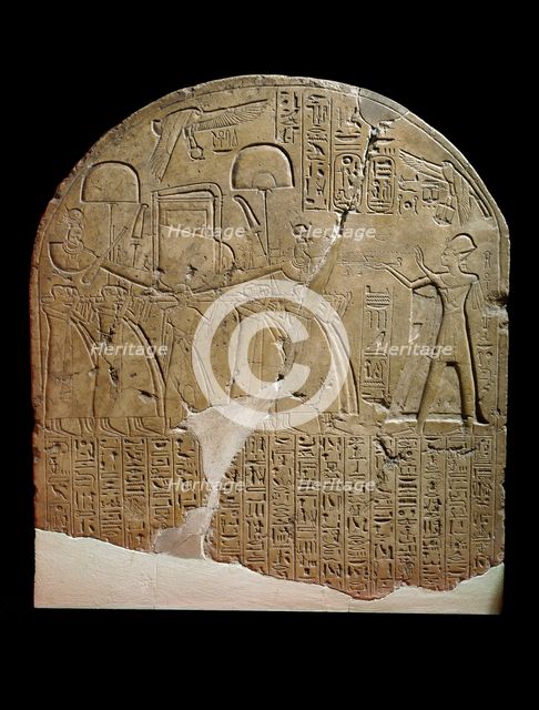 Limestone stela depicting Ramesses II offering incense to Isis, XIXth Dynasty (c1292 BC-c1190 BC). Artist: Unknown.