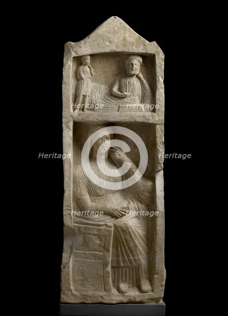 Limestone tomb stele, relief, Hellenistic Period (Cyprus), c325-30BC. Artist: Unknown.