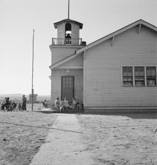 Lincoln Bench School and yard, near Ontario, Malheur County, Oregon, 1939. Creator: Dorothea Lange