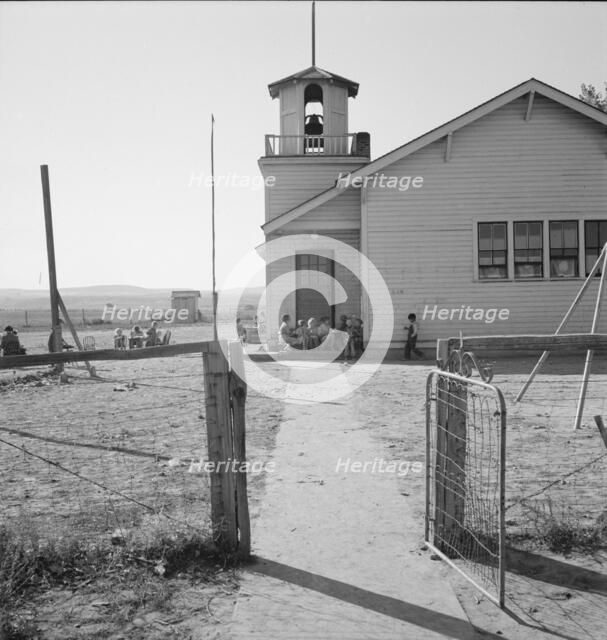 Lincoln Bench School and yard, near Ontario, Malheur County, Oregon, 1939. Creator: Dorothea Lange.