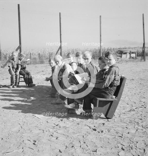 Lincoln Bench School and yard, near Ontario, Malheur County, Oregon, 1939. Creator: Dorothea Lange.