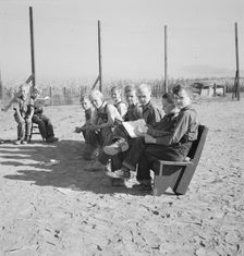 Lincoln Bench School and yard, near Ontario, Malheur County, Oregon, 1939. Creator: Dorothea Lange