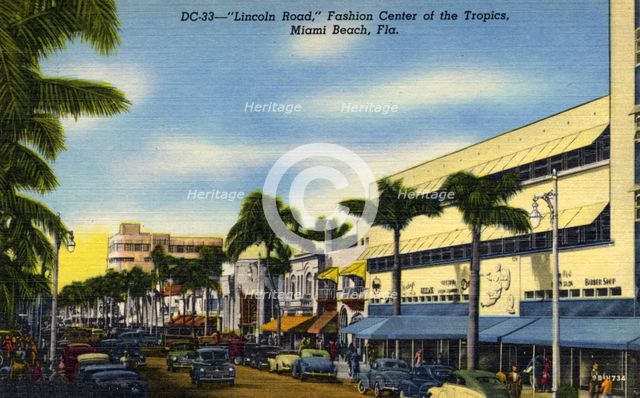 'Lincoln Road, Fashion Center of the Tropics, Miami Beach, Florida', USA, 1949. Artist: Unknown