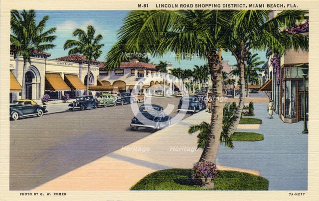 Lincoln Road shopping district, Miami Beach, Florida, USA, 1937. Artist: Unknown