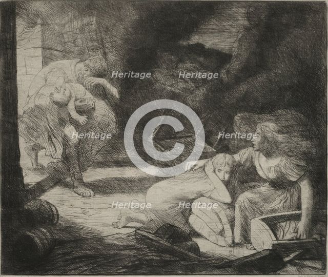 LIncendie, 1876. Creator: Alphonse Legros (French, 1837-1911).