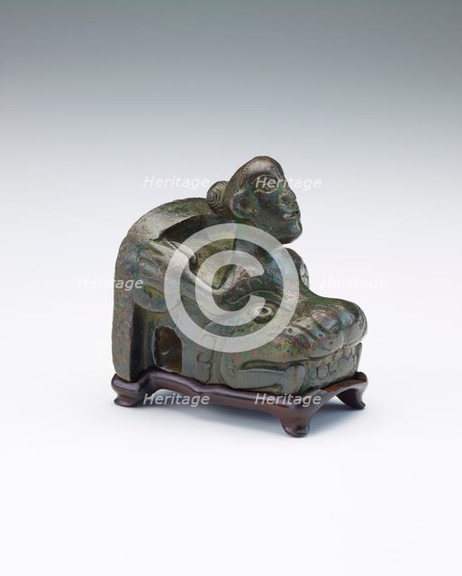 Linchpin on the form of a figure and dragon head, Han dynasty, 122-125. Creator: Unknown.