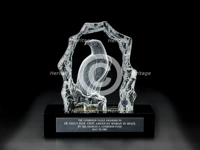 Lindbergh Eagle Award presented to Sally Ride, 1985. Creator: Malcolm & Hayes.