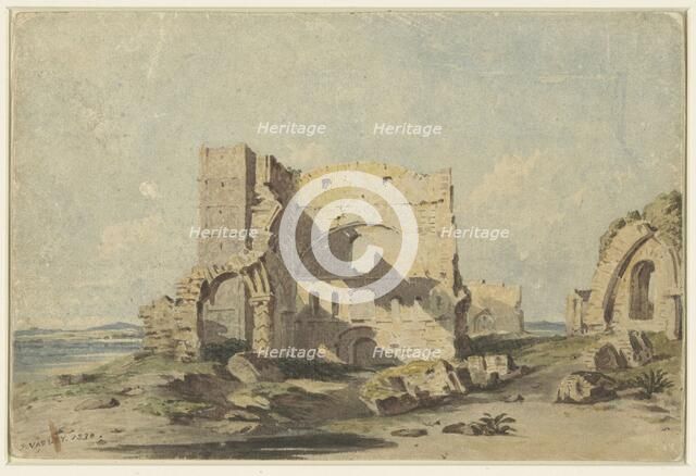 Lindisfarne Abbey on Holy Island, Northumberland, 1830. Creator: John Varley I.