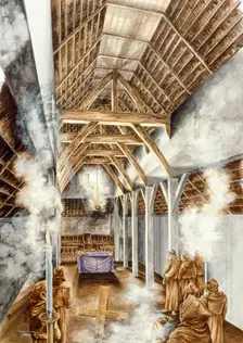 Lindisfarne Priory, c652AD, (c1990-2010). Artist: Peter Dunn