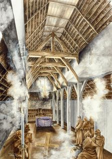 Lindisfarne Priory, c652AD, (c1990-2010). Artist: Peter Dunn