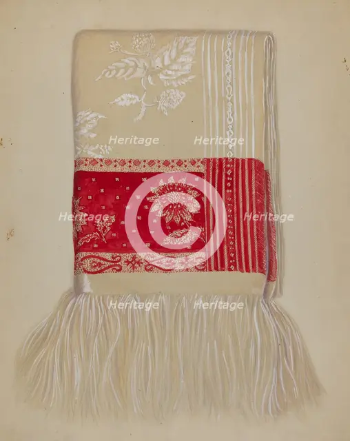 Linen - Red Border with Sunflower, c. 1937. Creator: Eva Wilson.