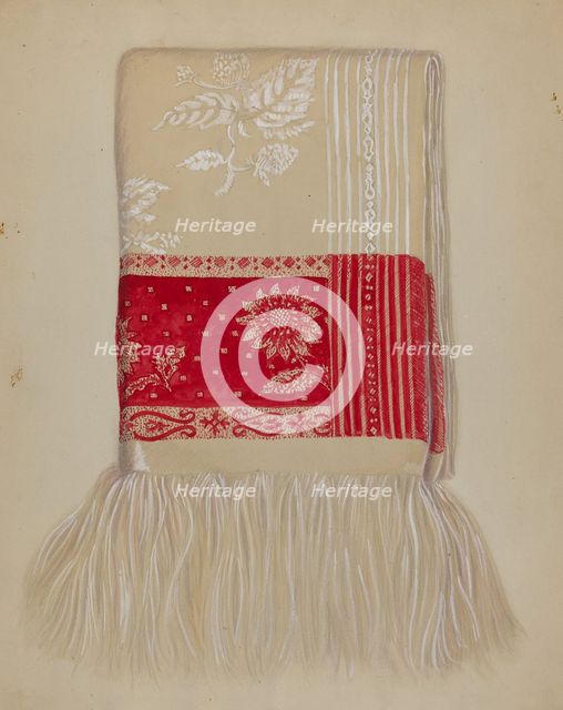 Linen - Red Border with Sunflower, c. 1937. Creator: Eva Wilson.